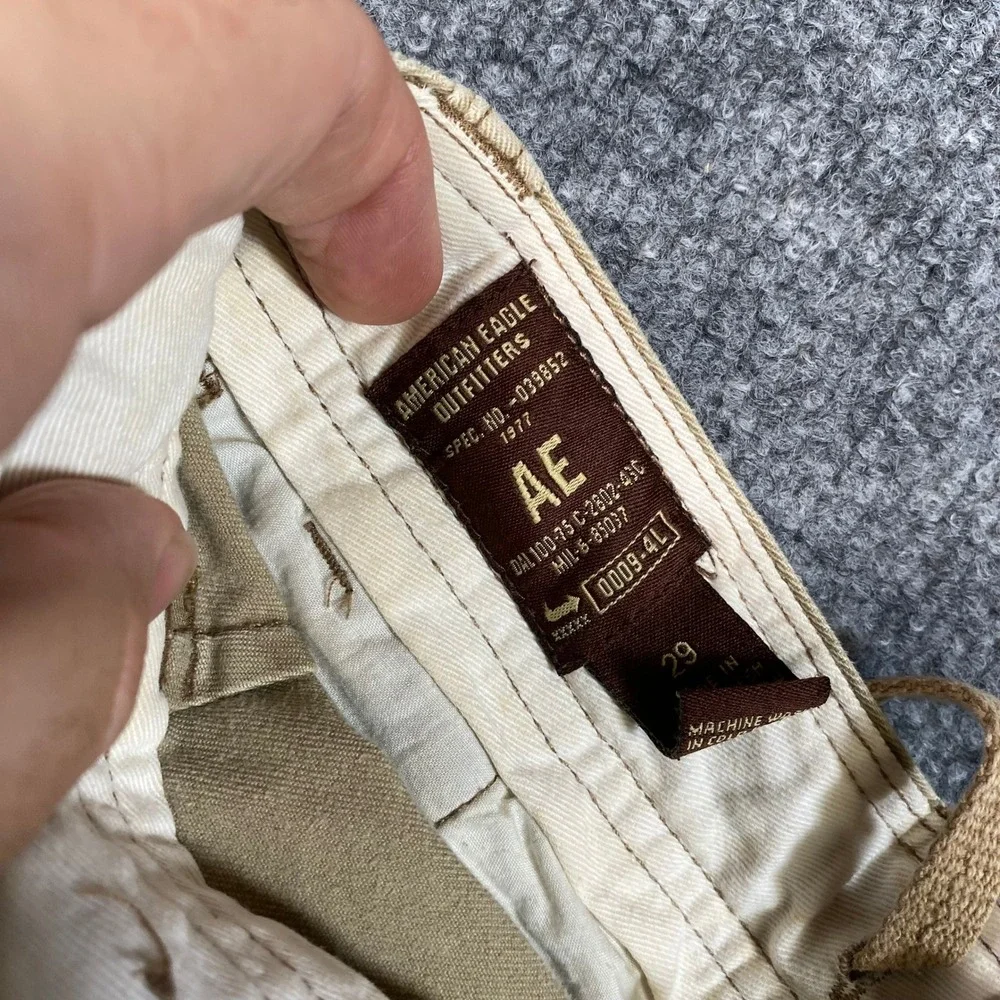 American Eagle Mens Khaki Cargo Shorts Size 29 Tan Cotton Drawstring Utility